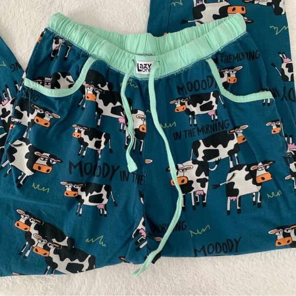 Women’s Small LAZY ONE Moody In The Morning Cow 100% Cotton Pajama Lounge Set - Picture 7 of 10